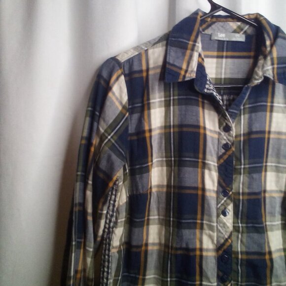 Lee Riders Button Up Shirt M Women Long Sleeve Plaid Blue Green - Picture 13 of 16